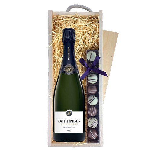 Taittinger Prelude Grands Crus 75cl & Truffles, Wooden Box